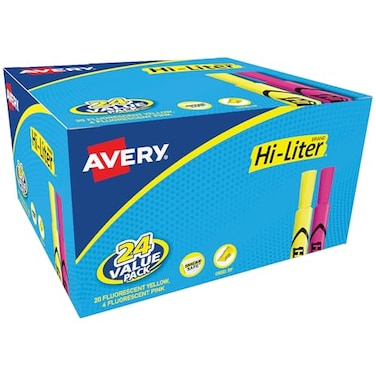 Avery HiLiter Desk Style Chisel Tip 24 Pink and Yellow Highlighters 98189