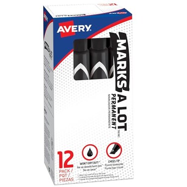 Avery Large Black Permanent Marker with Thick Chisel Tip for Calligraphy Fabric Desk Work Pack of 12 08888
