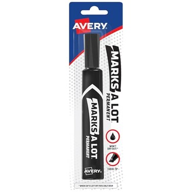 Avery MarksALot Permanent Marker Regular DeskStyle Size Chisel Tip Water and Wear Resistant 1 Black Marker 17888