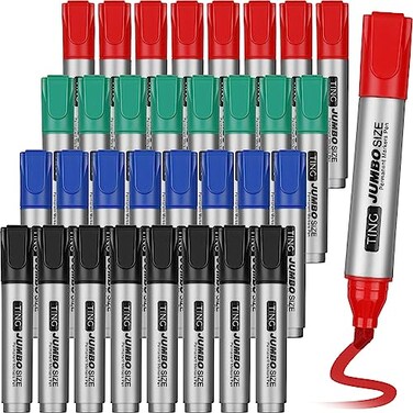 Fuutreo 32 Pcs Jumbo Permanent Markers Bulk Large Chisel Tip Permanent Markers Waterproof Jumbo Pens Quick Drying Office SuppliesBlack Green Blue Red