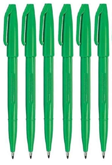 Pentel Green Original Sign Pen S520 Fibre Tip Marker Pens Colour Fineliner 2mm Nib 1mm Line Width Pack of 6