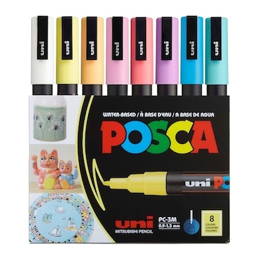 posca Posca Markers Set 8 Fine Paint Markers 3M Soft Tones White Sunshine Yellow Apricot Light Pink Coral Pink Lavender Light Blue Aqua Green