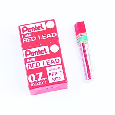 Pentel Refill 12 Pack 07mm Medium Lead Red PPR7