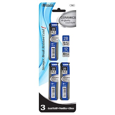 BAZIC PRODUCTS 07 mm 2B Ceramic Mechanical Pencil Lead Refills 36 Pieces Total 3 Tubes for Mechanical Pencils Refills