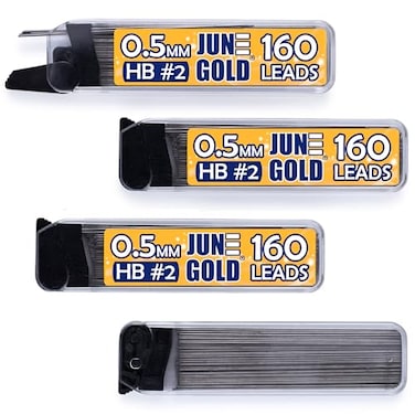 June Gold 640 Pieces 05 mm HB 2 Lead Refills 160 Pieces Per Dispenser Fine Thickness Break Resistant LeadGraphite Pack of 4 Dispensers
