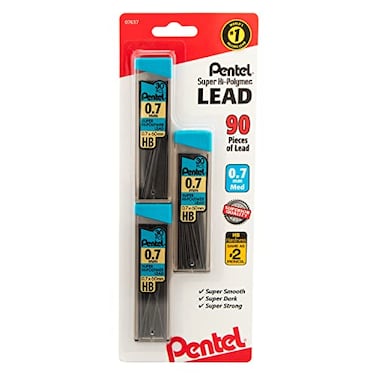 Pentel C27BPHB3K6 Super HiPolymer Lead Refills 07mm HB Black 30 per Tube Pack of 3 Tubes