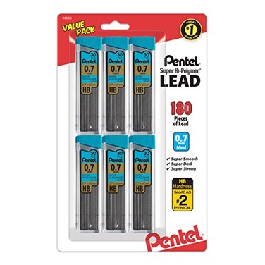 Pentel Super HiPolymer Refills 07 mm Medium HB 180 Pieces of Lead C27BPHB6