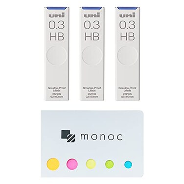 monoc Uni Pencil LeadThe Uni SmudgeProof Leads 03mm HB 25 Leads x 3 Pack Sticky NoteJapan Import