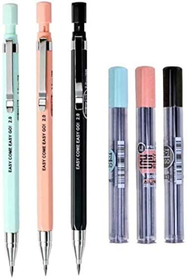 queenland 3pcs 20mm Mechanical Pencil with 18pcs Black Lead Refills Automatic Pencils Press Mechanical Pencil for WritingDraft Drawing Crafting Art Sketching Student Gift Office School SuppliesRandom