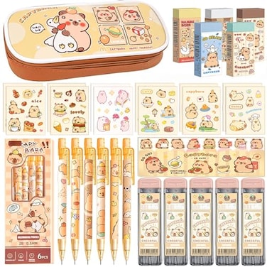 Daphilly Cute Kawaii Capybara School SuppliesCapybara Mechanical Pencil Set Birthday GiftsIncludes Mechanical PencilsLead RefillsErasersCapybara StickersPencil Holderfor Office School Supplies