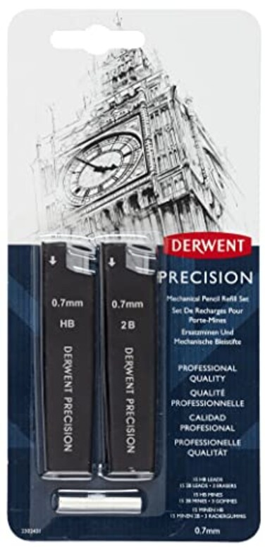 Derwent Mechanical Pencils 07 Metal Barrel Refill Set Precision HB 2302431