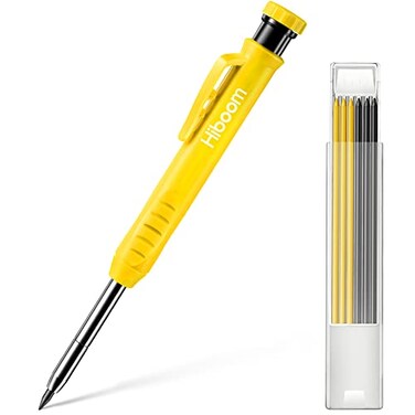 Hiboom Solid Carpenter Pencil Set for Construction with 7 Refills Builtin Sharpener Long Nosed Deep Hole Mechanical Pencil Marker for Carpenter Scriber Woodworking Architect Design Patent Yellow