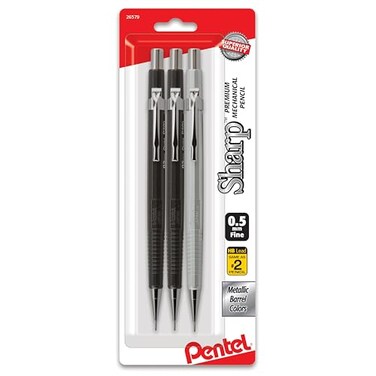 Pentel Sharp Mechanical Pencil 05mm Metallic Barrels Assorted Colors Barrels 2N1Z Pack of 3 P205MBP3M