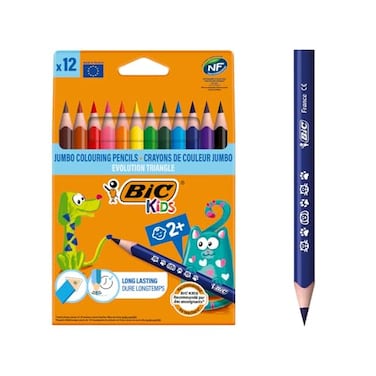 BIC Kids Evolution Triangle Coloured Pencils Ideal for Small Kids 2 Years and Up Extra Resistant 12 Pack