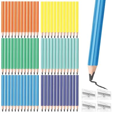 Spakon 96 Pcs Jumbo Pencils for Kid Bulk 35 Inch Wooden Triangle Short Fat Chunky Pencil with Sharpener for Student Toddler Preschooler Beginner Kindergarten Classroom Supplies