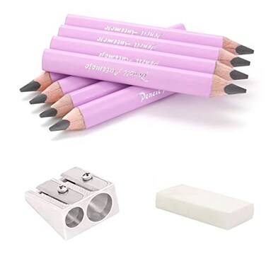 AUTEMOJO 35inch short triangular fat pencil 5mm fat refill mini wooden pencil suitable for small hand writing and painting for preschool children and kindergarten 8 light pink