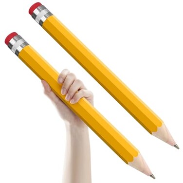 smrtcol 2 Pack Wooden Jumbo Pencil for Prop Gifts Decor 14 Inch Funny Big Novelty Pencil with Cap Yellow