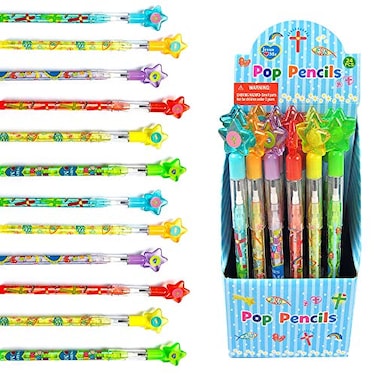 TINYMILLS 24 Pcs Christian Religious Multi Point Pencils Jesus Loves You Multi Point Stackable Pencil with Eraser for Sunday School Party Favor Prize Carnival Rewards Religious Prizes