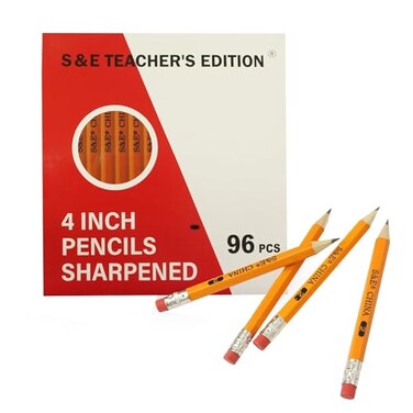 S & S E TEACHERS EDITION 96Pcs Half Pencils with Eraser Tops Golf Pencil Classroom Pew 2 HB PreSharpened Hexagon Back to school 96 Count Bulk Pack