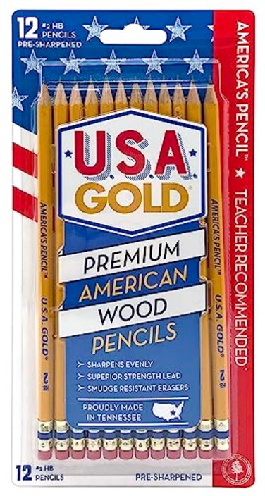 Mattel Write Dudes USA Gold Premium Cedar No 2 PreSharpened Pencils 12Count DDR56