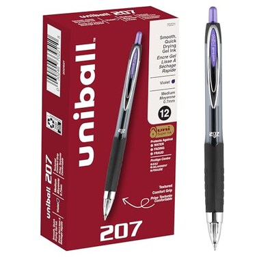 Uni-Ball uniball 207 Retractable Gel Pens Medium Point 07mm Violet 12 Pack