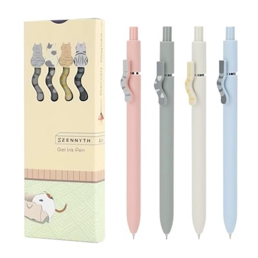 Ddaowanx Cute Cat Pens 4 Pcs 05mm Quick Dry Black Ink Gel Pens Fine Point Smooth Writing Pens Cat Lover Gifts for Women Men