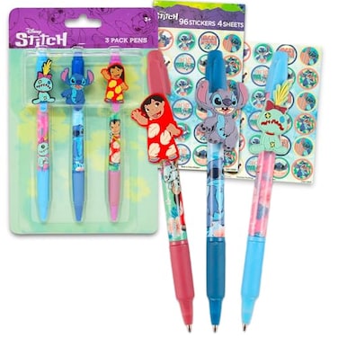 Disney Lilo and Stitch Pens Set Bundle with 3 Lilo and Stitch Pens with Clip Plus Stickers for Kids School Supplies Desk Accessories for Boys Girls