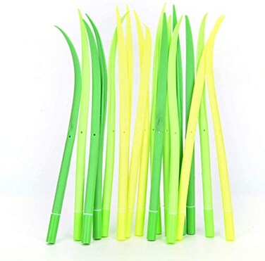 Drhob 12pcslot Creative Cute Stationery Tiny Green Grass Gel Pen Blade Grass Potting Decoration Zakka Black Refill Gel Pen School Office Supplies