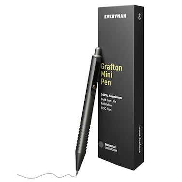 Everyman Grafton Gunmetal Mini Click Refillable 07mm Gel Pen Compact Aluminum Pen with Deep Grooved Grip for Smooth Writing Pocket EDC Ink Pen for Office Travel Journaling Daily Use