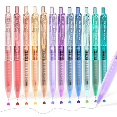 Four Candies 12Pack 05mm Quick Dry Retractable Gel Pen Set Cute Transparent Fine Point Multicolor Note Taking Aesthetic lnk Pens Comfort Grip 12 Ink Colors Drawing Writing School Office Home