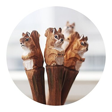Smartprints Homeorganizer Tech Wood Cartoon Pens Ballpoint Gel Ink Writing Pen Office School Students Pen Zoo Animals Collection Great Affordable Gift For Kids and Adults Squirrel