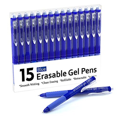 Lineon Erasable Gel Pens 15 Pack Blue Retractable Erasable Pens Clicker Fine Point Make Mistakes Disappear Blue Ink for School Office