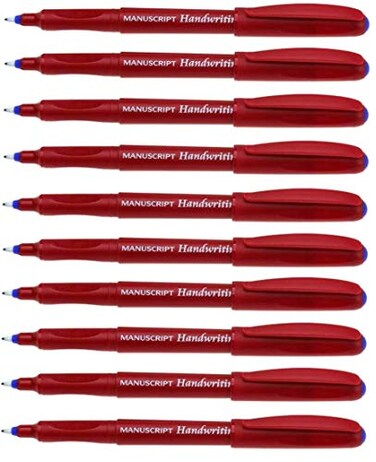 MANUSCRIPT Manuscript Blue Handwriting Pens Ergonomic Washable Ink Pack 10