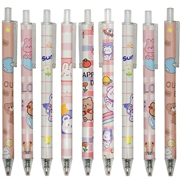 Maydahui 12 PCS Cartoon Bear Rabbit Gel Pen Retractable Printing Animal Pens Black Ink for Students Stationery Office