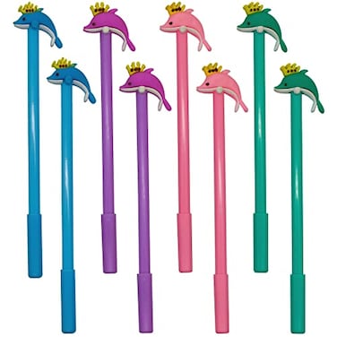 Maydahui 12 PCS Crown Dolphin Shaped Rollerball Pens Jumping Fish Whale Pen Cute Kawaii Pens Black Gel Ink Smooth Writing for School Stationery Office