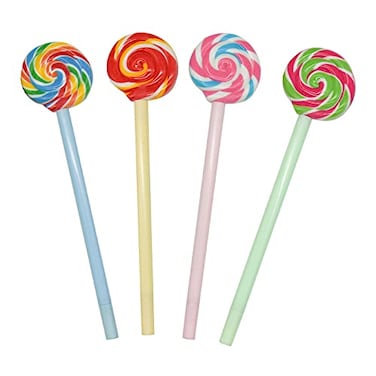 Maydahui 20 PCS Lollipops Shaped Rollerball Pen Rainbow Swirl Spinning Design Black Gel Ink Pens for School Office Home