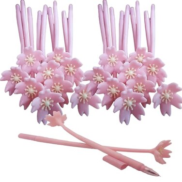 MIAO YUAN 20PCS Romantic Black Gel Ink Pens Smooth Writing Dreamy Cherry Blossom Design Recyclable