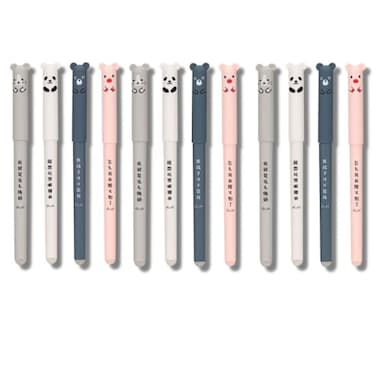 MIATTCLD 12pcs 035mm Erasable Gel Pens Cute Kawaii Cartoon Cat Pig Bear Panda Animal Gel Ink Black Pen Ballpoint for Writing Note