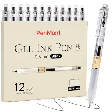 PenMont Retractable Gel Rollerball Pens Japanese Style Smooth Writing Comfortable Grip 05mm Fine Point Black Gel Ink For Journaling Writing Pens 12Count Pack