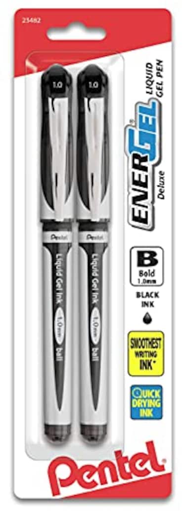 Pentel ENERGEL Deluxe Liquid Gel Pen 10mm Bold Line Metal Tip Black Ink 2 Pack BL60BP2A
