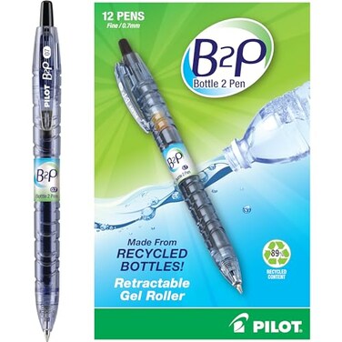 PILOT Pilot B2P Bottle to Pen Refillable Retractable Ballpoint Pens Made From Recycled Bottles Fine Point Black Ink 07mm 12Count