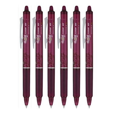 PILOT FriXion Ball Clicker Retractable Erasable Gel Pen Fine Point 07mm Burgundy Ink 6 Count