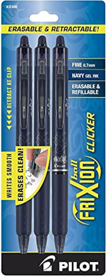 PILOT FriXion Clicker Erasable Pens Refillable Retractable Gel Ink Pens Fine Point 07 mm Navy Ink 1Pack Pack of 3 Ideal for School Journaling Office Writing