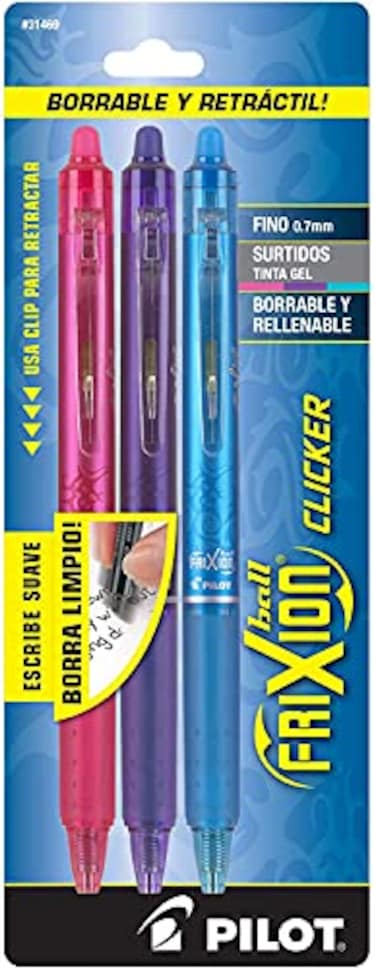 PILOT FriXion Clicker Erasable Refillable Retractable Gel Ink Pens Fine Point PinkPurpleTurquoise Inks 3Pack 31469