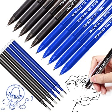 Piochoo Erasable Gel Pens5 Black5 Blue Gel Ink Pens 6 Extra Refills Retractable Erasable Pens Clicker 07mm Fine Point Pens Premium Comfort Grip for Drawing Writing Planning and School Supplies