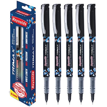 Reynolds Trimax 05mm Needle Point Liquid Gel Pens Pack of 5 Black Ink Ship From India