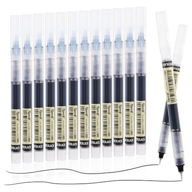 RIANCY 12 Pack Black Liquid Ink Rollerball Gel Pens 05mm Extra Fine Point Tip Smooth Writing Quick Drying No Smear No Bleed for Journaling Drawing Sketching School Notes Art Supplies