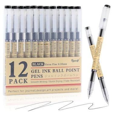 RIANCY Japanese Style Black Gel Ink Pens 035mm Extra Fine Point No Smudge Quick Drying Japanese Ink Pen for Journal Planners Thin Notebook Paper Office School Supplies 12 Pack Writing Drawing