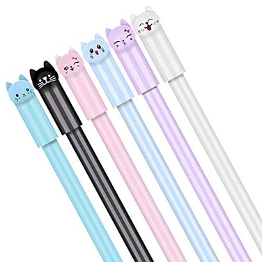 sencoo Sencoo Cute Cat Pens Girls Gel Pens Black Ball Point Pens for School Office Supplies Students Gift 6 pcs