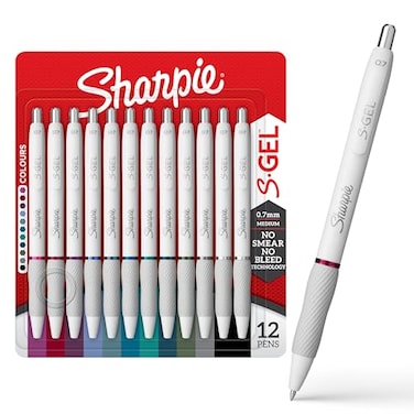 Sharpie SGel Pens Fashion Barrel Gel Pens Pearl White Body Medium Point 07mm Bold Ink Colors 12 Count